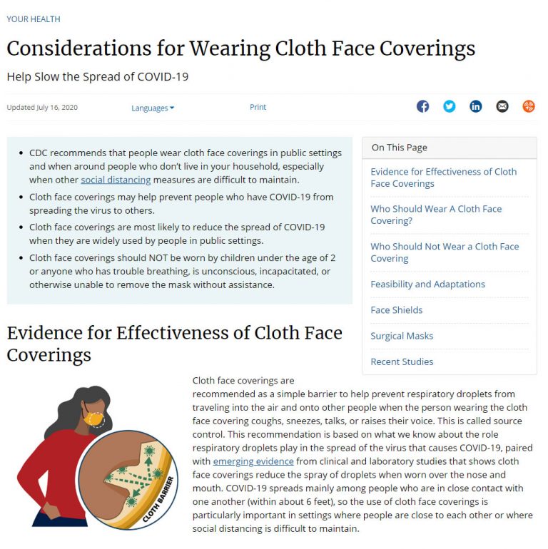 Article about Considerations for Wearing Cloth Face Coverings